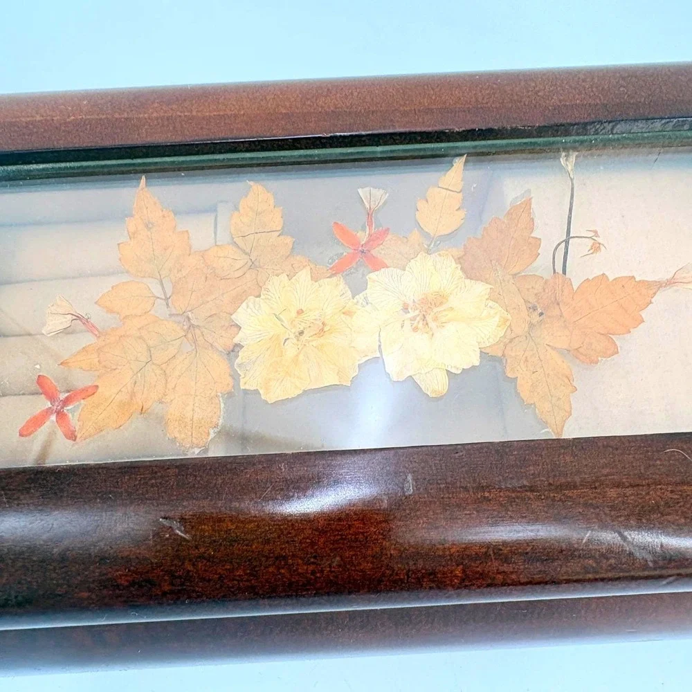 Vintage Wooden Music Box Jewelry‎ Box Pressed Flower Cottagecore Keepsake